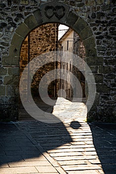 Access gate to Malgrate in Lunigiana. Medieval village in Tuscany, Italy.