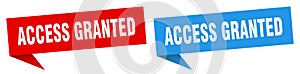 access granted banner. access granted speech bubble label set.