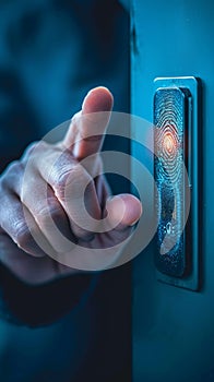 Access granted Businessman authorizes entry with a validated fingerprint scan