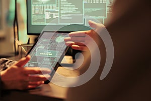 Access granted message on digital tablet, successful database hacking