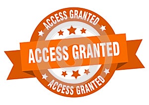 access granted round ribbon isolated label. access granted sign.