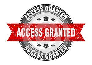 access granted round stamp with ribbon. label sign