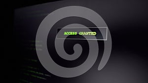 Access granted on screen, computer criminal hacking website, successful attempt