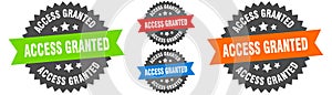 access granted sign. round ribbon label set. Seal