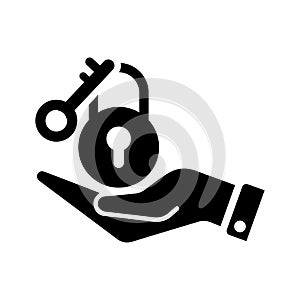 Access, key, password icon. Black vector graphics