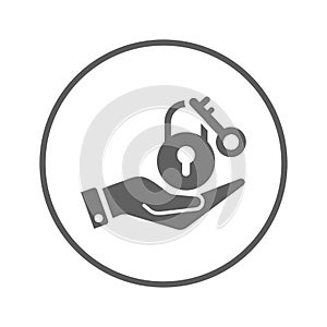 Access, key, password icon. Gray vector graphics