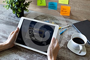 Access, login and password input window. Internet, networking and cyber security concept.