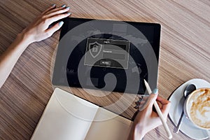 Access, login and password input window. Internet, networking and cyber security concept.