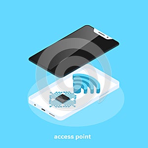 Access point, modern smartphone and wireless icon