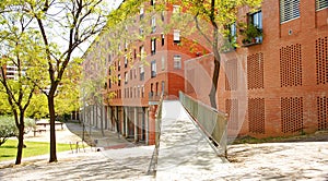Access ramp to the houses from the gardens of PlaÃ§a de Ca N`Enseya in the district of Nou Barris, Barcelona