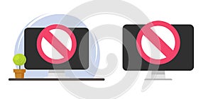 Access restricted blocked on computer pc online icon vector graphic, unauthorized internet web entry prohibited or banned, photo
