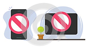 Access restricted denied on laptop computer and mobile cell phone screen icon vector graphic illustration set, internet web