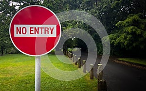 Access Restricted: 'No Entry' Sign in Park Setting