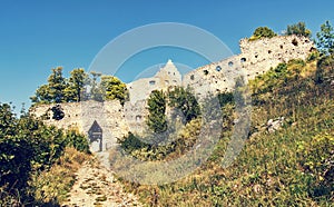 Access road to the ruin castle of Topolcany, Slovak republic, re
