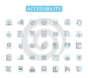 Accessibility linear icons set. Inclusion, Disabilities, Accommodation, Empathy, Dignity, Assistive, Equity line vector