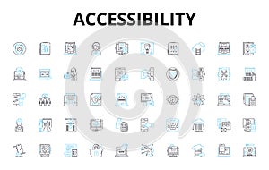 Accessibility linear icons set. Inclusion, Disabilities, Accommodation, Empathy, Dignity, Assistive, Equity vector