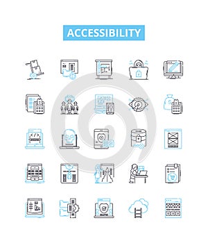 Accessibility vector line icons set. Accessible, Ease, Mobility, Aids, Adaptability, Permeability, Usability