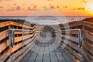 Accessible Boardwalk to Ocean at Sunrise in Salvo NC photo