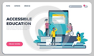 Accessible education landing page. Online learning for disabled people. Website design. Interface template with buttons. Studying
