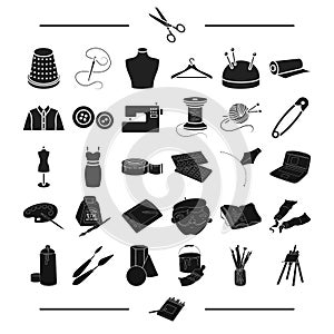 Accessories, atelier, repair and other web icon in black style. tools, technique, textiles, icons in set collection.