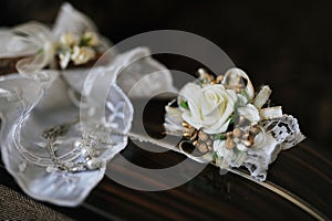 Accessories for bride: earrings with buttonhole.