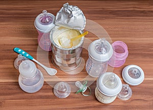 Accessories for feeding baby - bottles, teats and milk formula