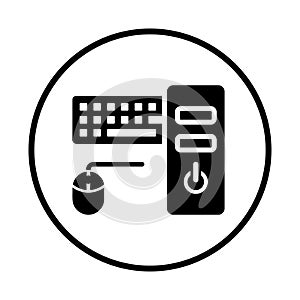 Accessories, keyboard, mouse icon. Black vector graphics