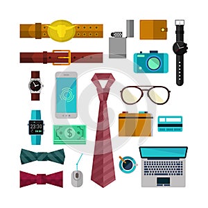 Accessories for men icon set