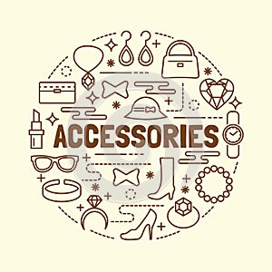 Accessories minimal thin line icons set