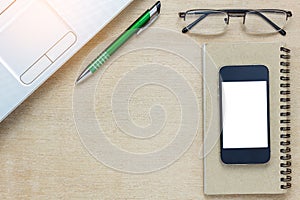 Accessories office desk the mobile phone,note paper,lap