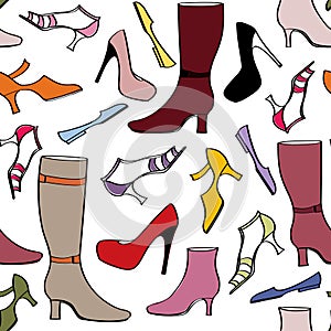 Accessories pattern. Fashion Boots and shoes background.