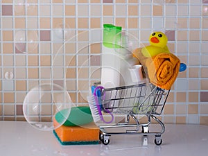 Accessories for shower and hygiene in the shopping cart