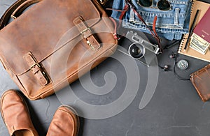 Accessories for travel - vintage bag and leather shoe