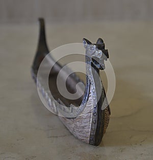 Incense, Accessory for burning incense - Viking ship on Travertine marble table