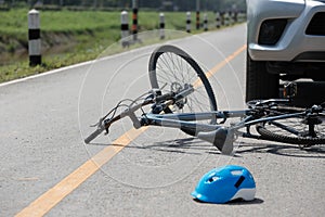 Accident car crash with bicycle on road