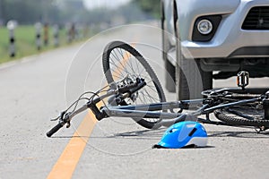 Accident car crash with bicycle on road