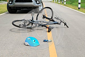 Accident car crash with bicycle on road