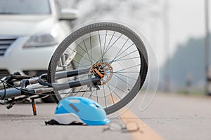 Accident car crash with bicycle on road