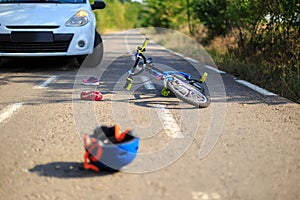 Accident car crash with bicycle on road