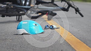 Accident car crash with bicycle on road