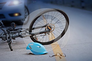 Accident car crash with bicycle on road ,nighttime