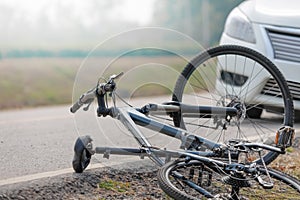 Accident car crash with bicycle on road