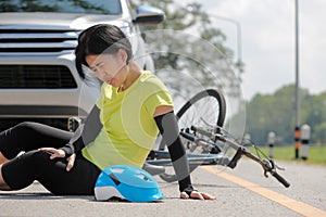 Accident car crash with bicycle on road