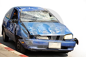 Accident of car isolated on white background, damaged automobiles