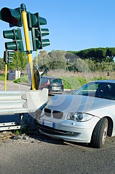 Accident Collision Car Crushed Traffic Light