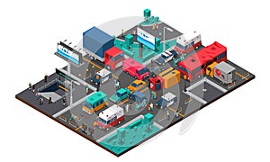 Accident On Crossroad Isometric Illustration