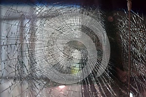 Accident damaged car windshield