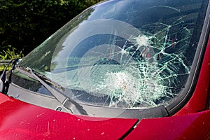 Accident damaged windshield