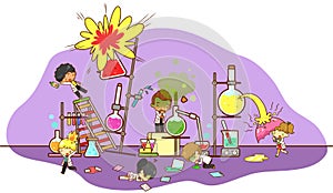 Accident and destruction while kid scientists working