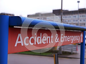 Accident and Emergency sign with British NHS Hospital